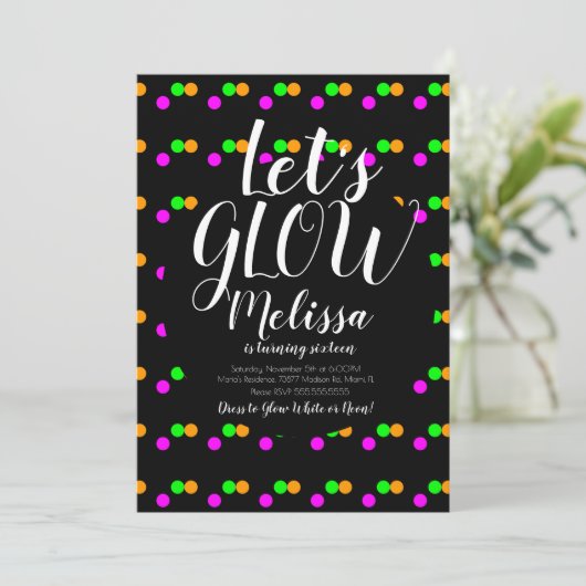 Glow Birthday Confetti Neon Glow in the Dark Party Kaart (Staand voorkant)