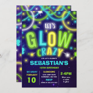 Glow Birthday Invitation Neon Glow Dance Party Kaart
