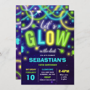Glow Birthday Invitation Neon Glow Dance Party Kaart