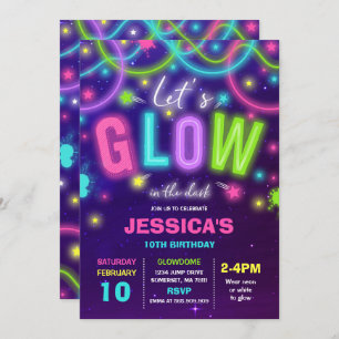Glow Birthday Invitation Neon Glow Dance Party Kaart