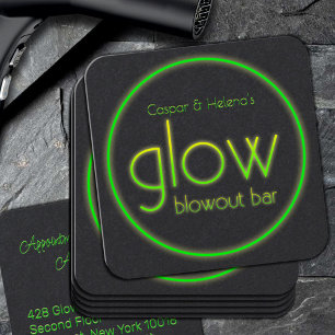 Glow Blowout Bar Voeg Jouw naam Neon Green toe Vierkante Visitekaartje