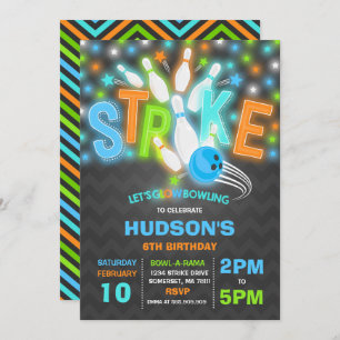 Glow Bowling Invitation Neon Glow Bowling Party Kaart