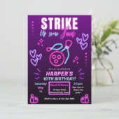 Glow Bowling Party Uitnodiging voor verjaardagsfee (Staand voorkant)
