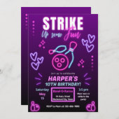 Glow Bowling Party Uitnodiging voor verjaardagsfee (Voorkant / Achterkant)