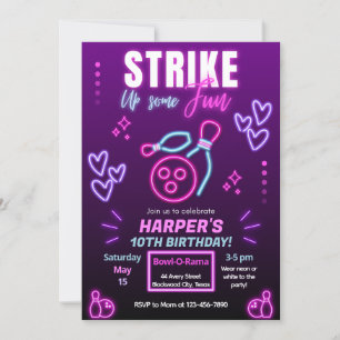 Glow Bowling Party Uitnodiging voor verjaardagsfee