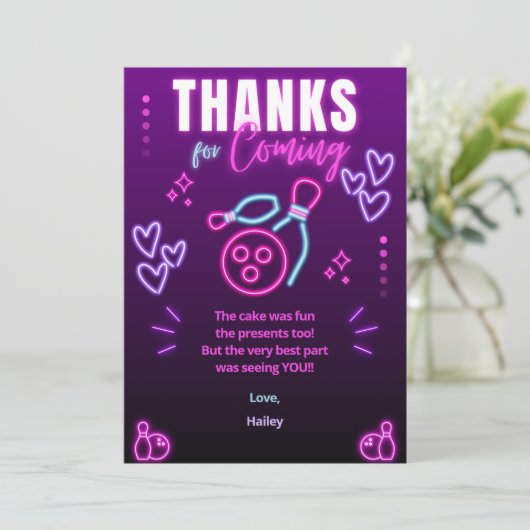 Glow Bowling Party Verjaardag Dank u kaart (Staand voorkant)