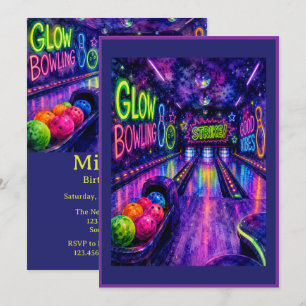 Glow Bowling Watercolor Tiener Verjaardagsfeestje Kaart