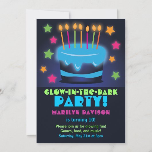 Glow de gâteau d'anniversaire dans les invitations (Devant)