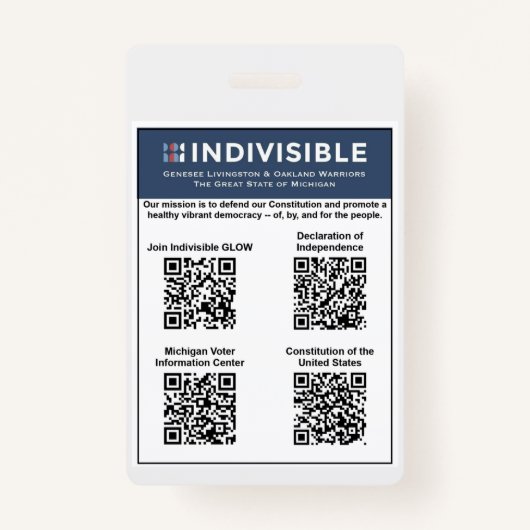 GLOW DEMOCRACY INFO KAART BADGE (Achterkant)