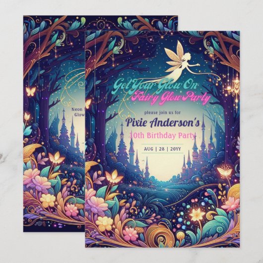 Glow Fairy Feest Thema Sprookje Betoverd Bos Kaart (Voorkant / Achterkant)