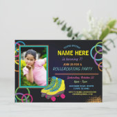 Glow Foto Roller Skating Birthday Invite Kaart (Staand voorkant)