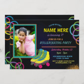 Glow Foto Roller Skating Birthday Invite Kaart (Voorkant / Achterkant)