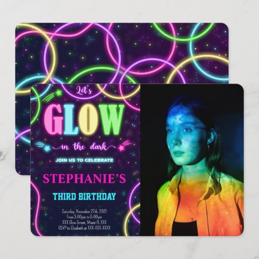 Glow-foto-uitnodiging Kaart (Voorkant / Achterkant)