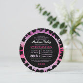 GLOW Fuchsia Splash Sweet 16 Uitnodiging (Staand voorkant)