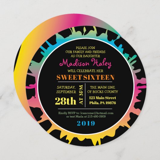 GLOW Fuchsia Splash Sweet 16 Uitnodiging (Voorkant / Achterkant)