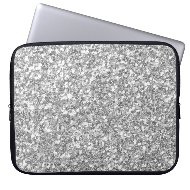 Glow Grey and White Glitter Texture Laptop Sleeve (Voorkant)