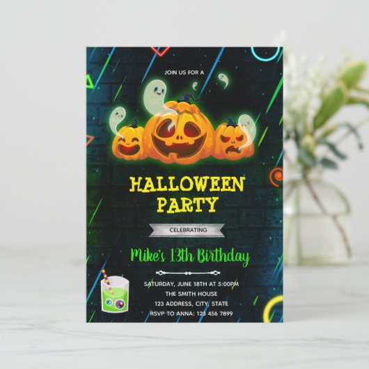 Glow halloween uitnodiging (Staand voorkant)
