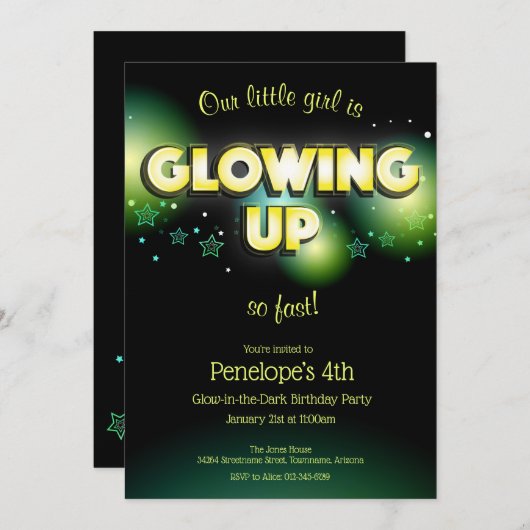 Glow In The Dark Birthday Kind Kaart (Voorkant / Achterkant)