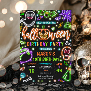 Glow In The Dark Neon Halloween Verjaardagsfeest Kaart