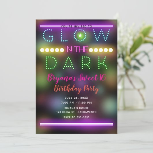 Glow in the Dark Neon Lights Leuk Verjaardagsfeest Kaart (Staand voorkant)
