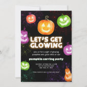 Glow in the dark neon themed Pumpkin Carving Party Kaart (Voorkant)