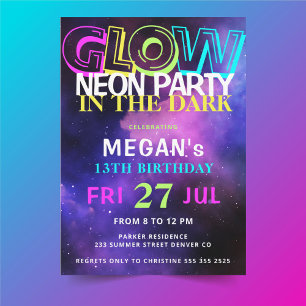 Glow in the dark neon verjaardagsfeest uitnodiging