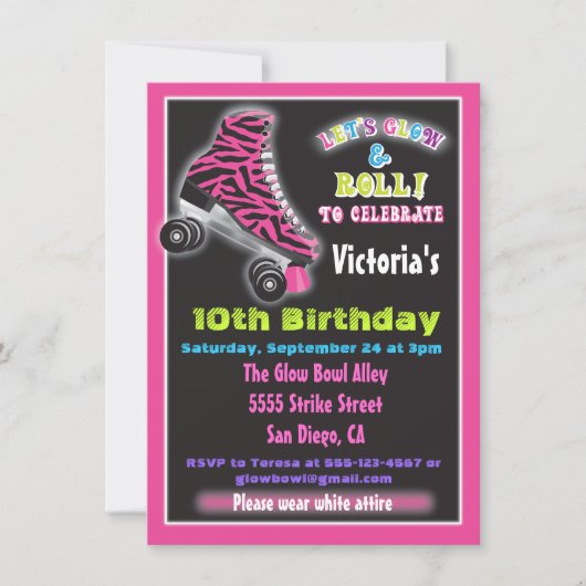 Glow in the dark roller Patinage invitations (Devant)