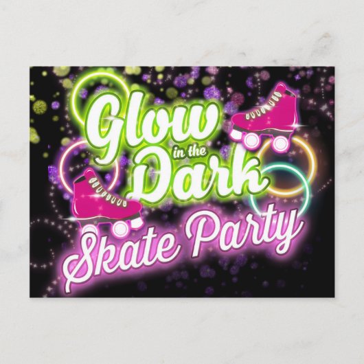 GLOW IN THE DARK SCHAATS PARTY Briefkaart Uitnodig (Voorkant)
