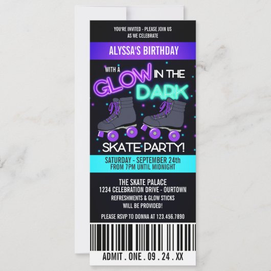 Glow in the Dark Skating Party Invitation (Devant)