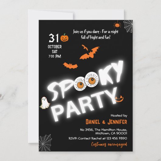 Glow-in-the-Dark Style Spooky bats ghost Halloween Kaart (Voorkant)