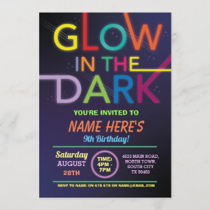 Glow In The Dark Verjaardag Neon Paint Dance Party Kaart