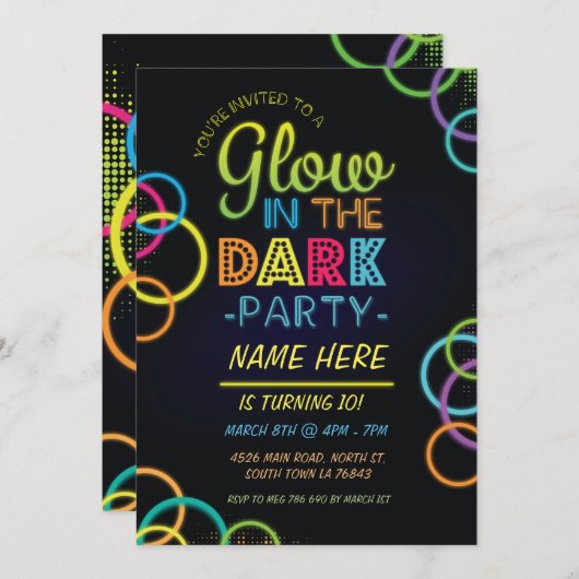 Glow In The Dark Verjaardag Nodig Neon Kinder Part Kaart (Voorkant / Achterkant)