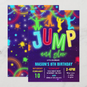 Glow Jump Uitnodiging Neon Jump Verjaardagsfeest