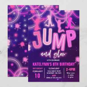 Glow Jump Uitnodiging Neon Jump Verjaardagsfeest