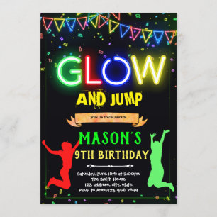 Glow jump verjaardagsuitnodiging kaart