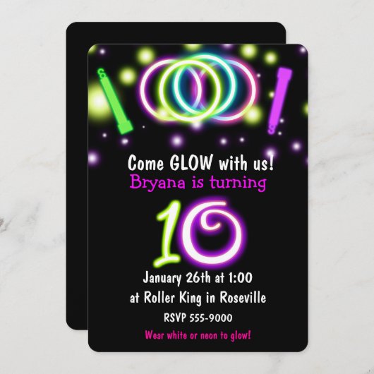 GLOW Lights 10e Verjaardagsfeest Leeftijd 10 Uitno Kaart (Voorkant / Achterkant)