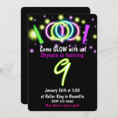GLOW Lights 9e Verjaardagsfeest Leeftijd 9 Uitnodi Kaart (Voorkant / Achterkant)