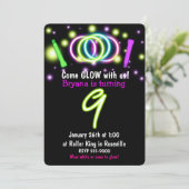 GLOW Lights 9e Verjaardagsfeest Leeftijd 9 Uitnodi Kaart (Staand voorkant)