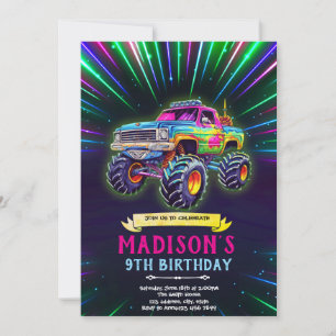 Glow neon monstertruck uitnodiging