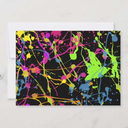 Glow Neon Paint Splatter Verjaardagsfeestje Uitnod Kaart (Achterkant)