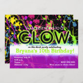 Glow Neon Paint Splatter Verjaardagsfeestje Uitnod Kaart (Voorkant / Achterkant)
