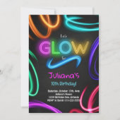 Glow Neon uitnodiging voor verjaardagsfeestje (Voorkant)