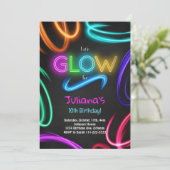 Glow Neon uitnodiging voor verjaardagsfeestje (Staand voorkant)