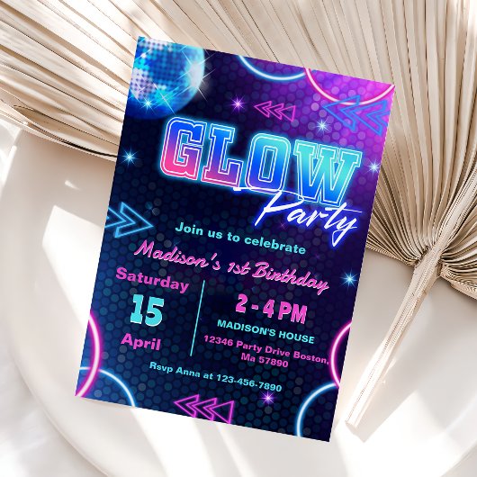 Glow Party Neon coloré Anniversaire Invitation