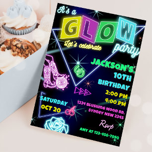 Glow Party Neon coloré Anniversaire Invitation