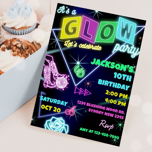 Glow Party Neon coloré Anniversaire Invitation