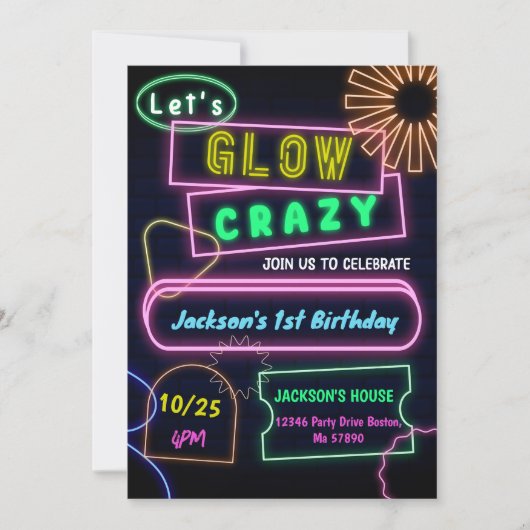 Glow Party Neon coloré Anniversaire Invitation (Devant)