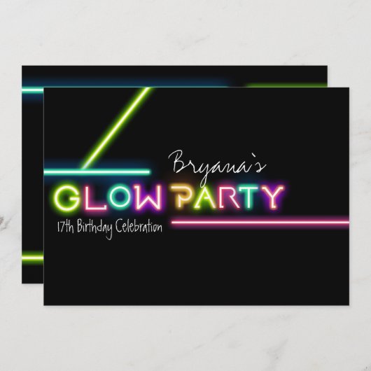 GLOW PARTY Neon Fun Anniversaire Fête Invitation (Devant / Derrière)