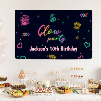 Glow Party Neon Kleurrijk Verjaardagsfeest Spandoek