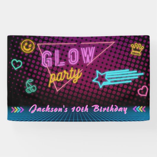 Glow Party Neon Kleurrijke Verjaardagsfeestbanner Spandoek (Horizontaal)